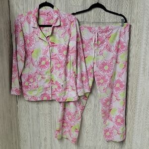 Lilly Pulitzer Pink and Green Floral Pajama Set